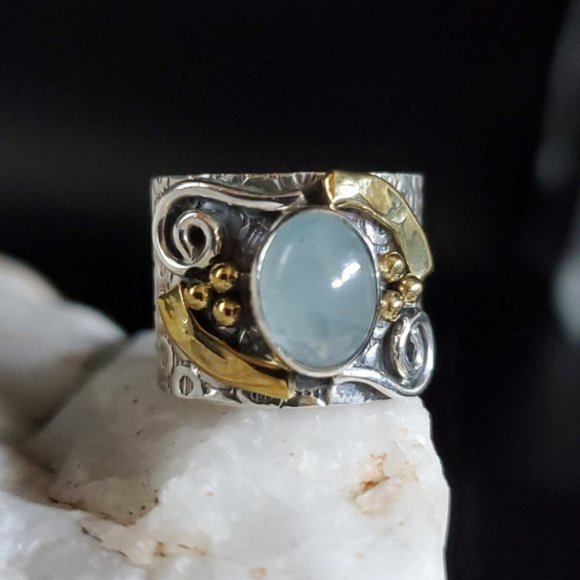 GG Unique Jewelry Jewelry - 14K Goldplated Silver Ring Blue Quartz Chalcedony